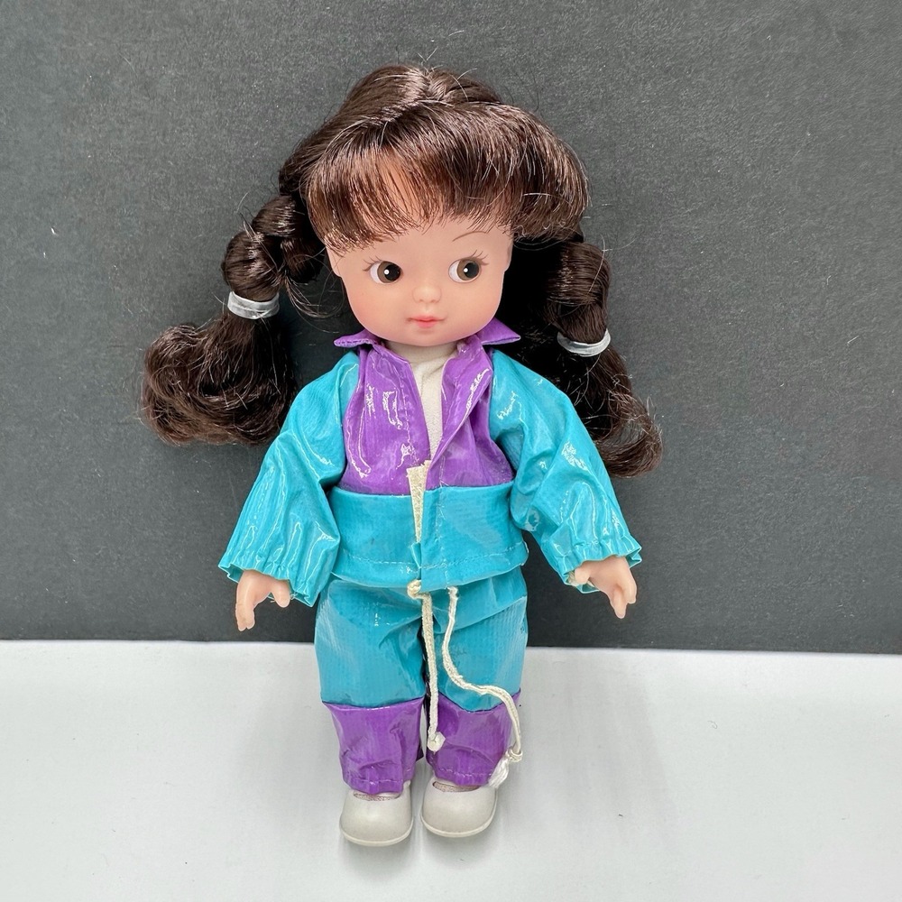 Vintage 1987 Brunette Doll with 80's Style Blue Track Suit 7" Spectra